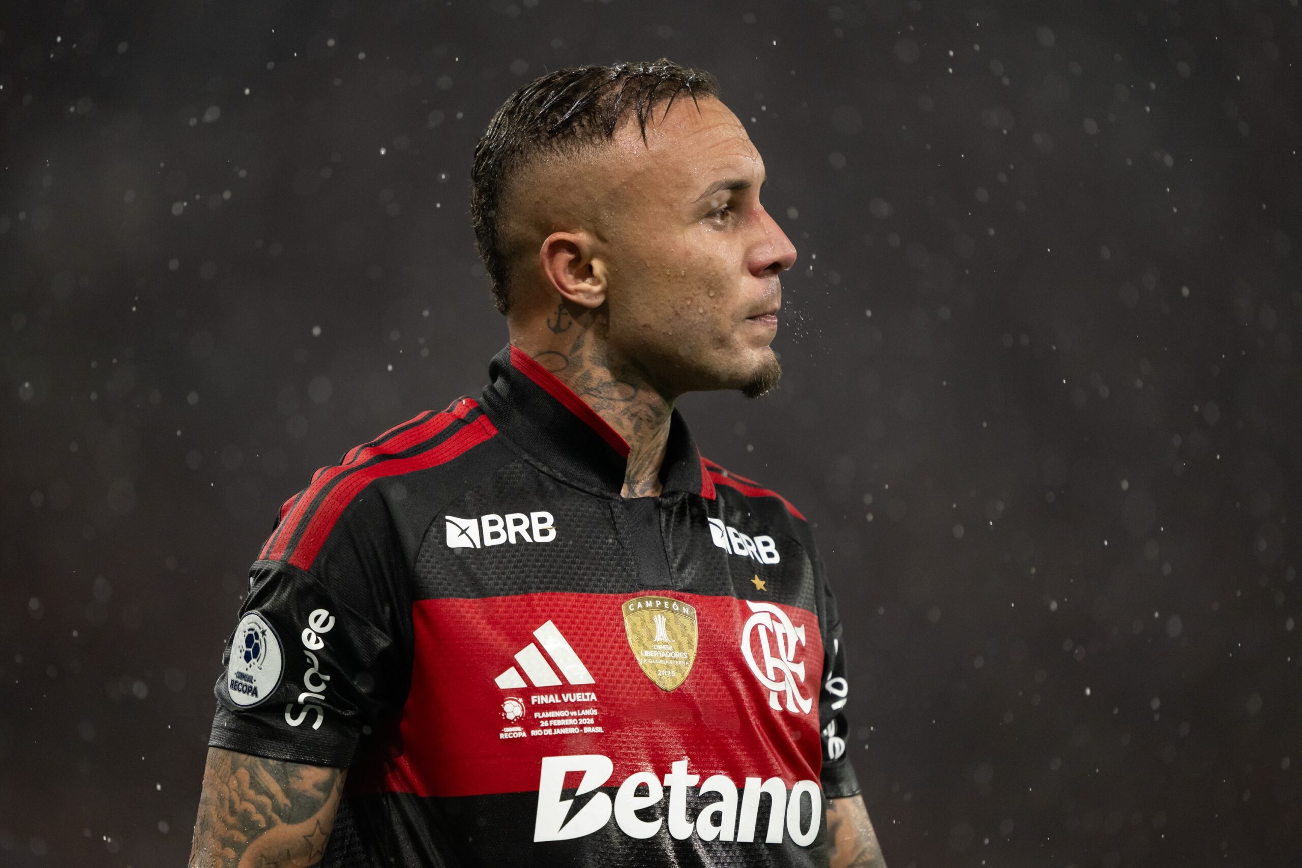 Everton Cebolinha, do Flamengo, durante partida contra o Lanús, pela Recopa